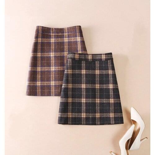 Skirt Y2k Woman Mini Skirts Womens 2020 A-line Plaid High Waist Autumn & Winter Ropa Mujer Falda Saias Mulher Basic Gray Coffee