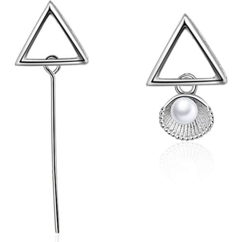 925 Sterling Silver New Triangle Design Pearl Stud Earrings for Women Wholesale Jewelry Christmas Gift Hot Sale Drop Shipping