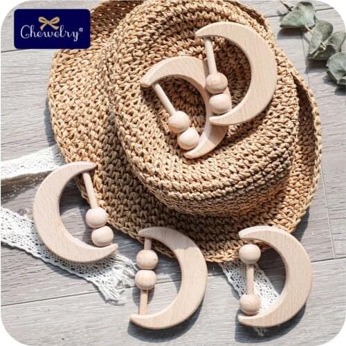 1pc Wooden Rattles Baby Teether Toy Wooden Moon Teething Rodents Baby Chew Montessori Toys Play Gym Wood Handmade Baby Rattles