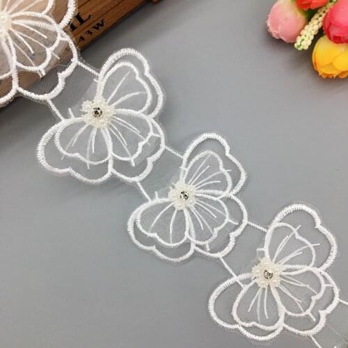1 Yard Moth Butterfly Rhinestone Lace Trim Embroidered Trimmings Ribbon Wedding Dress Veil Childrens Clothing Applique Sewing