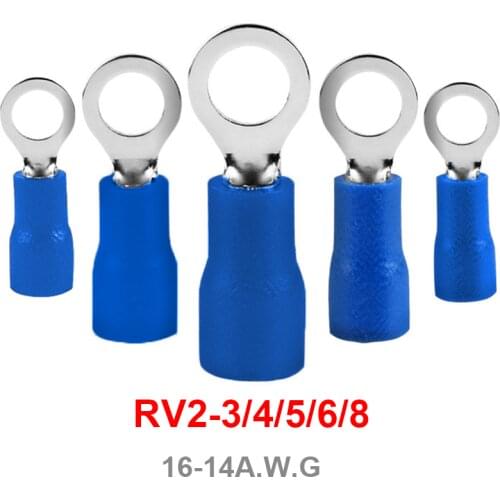10-100Pcs/Set RV2 Insulated Blue Ring Terminals Wire Cable Electrical Crimp Connectors 16-14 AWG Kit M3/M4/M5/M6/M8