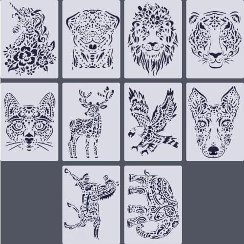 10 Sheet Animal Stencils Drawing Painting Templates for Kids Children DIY Scratching Art Craft Scrapbook Projects
