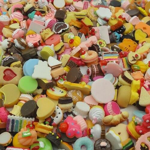 10pcs/lot Flat back resin chocolate doughnut cake Hamburger bread biscuit cookies ice mix size for DIY home wedding decorations