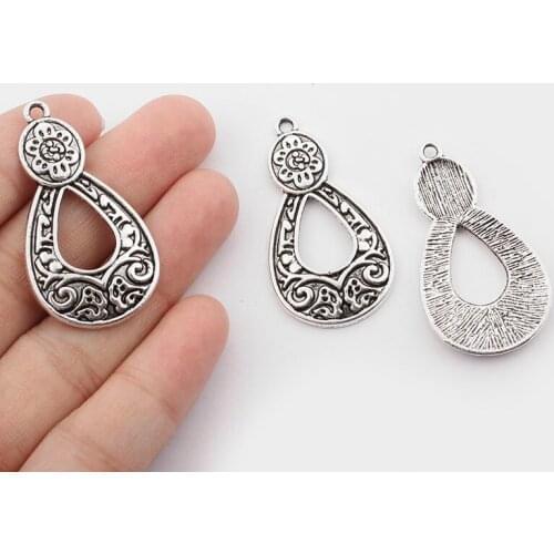 15PCS DIY Jewelry Earring Craft Boho Carving Sun Flower Water Drop Charm Pednant for Necklace Findings 40x22mm