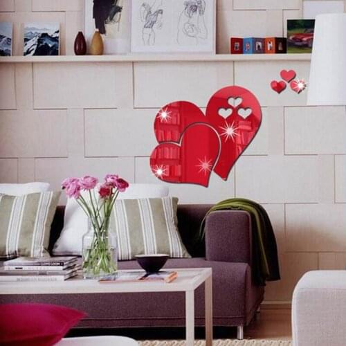1 Set 3D Mirror Heart Wall Sticker Decal DIY Home Room Art Decoration Love Pattern Detachable Room Decal Toilet Table Stickers
