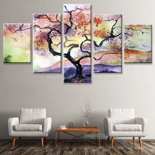 5 panels abstract tree of life oil painting print posters and prints on canvas landscape wall art pictures wall home decoration