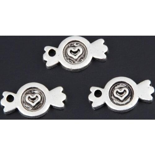 50pcs Silver Color 15.5x8.5mm Sweet Candy Charms Sugar Pendant Fit DIY Jewelry Making Handcrafted Accessories