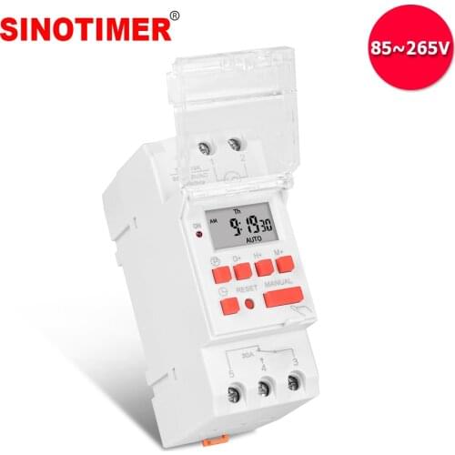 Universal Input 85~265Vac 30A 5000W Din Rail Mounted 7 Days Programmable Digital Timer Switch Relay Control with Countdown
