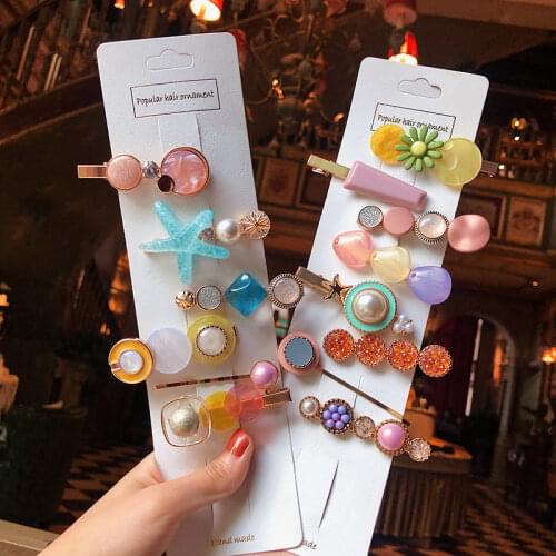 EASYA New Fashion Geometric Hairpin Hair Clips Crystal Shell Starfish Hair Accessories Barrettes For Women Resin Hairwear