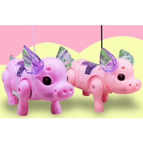 Electric Pull Rope Pet Pig LED Lighting Musical Pigs Animal with Leash Walking Kids Interactive Toy Children Birthday Gift