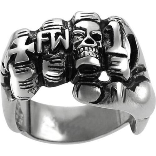 European and American Personality Retro Cross Fist Skull Ring Titanium Steel Motorcycle Skull Ring Accessories Jewelry