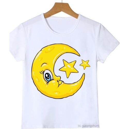 New summer style boys t shirt funny moon and stars graphic print toddler baby tshirt summer kawaii girls t-shirt camisole tops