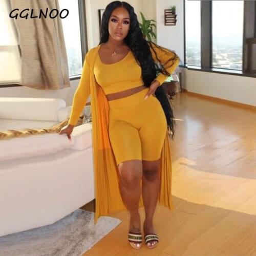 GGLNOO Summer New Casual Vest Shorts Long-Sleeved Jacket Solid Women three-piece suit
