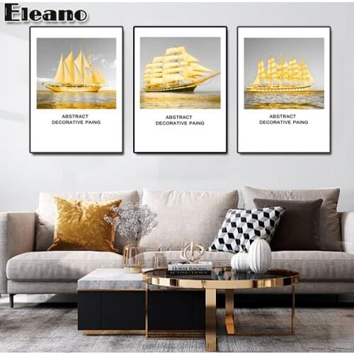 Canvas Painting Abstract Art Gold Netherlands Sailboat Poster and Prints Modern Home Decore Wall Art Seascape Landscape Picture