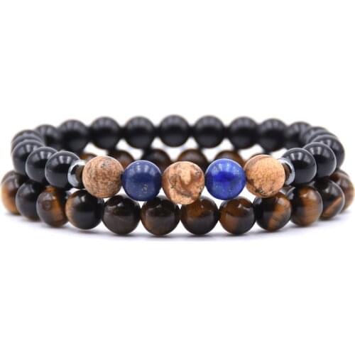 HYHONEY 2pcs/set 8mm Natural stone beads Bracelets & Bangles High quality Mens Bracelet For Women Men Jewelry