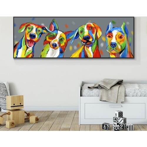 Cute Dog Oil Painting On Canvas Print Nordic Poster Wall Art Picture For Living Room Home Decoration Frameless