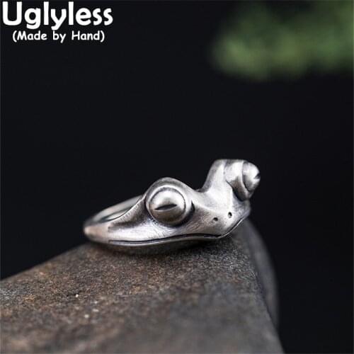 Uglyless Sleeping Frogs Rings for Women Genuine 925 Sterling Silver Animals Rings GOOD LUCK Animals Totem Gifts Jewelry Silver