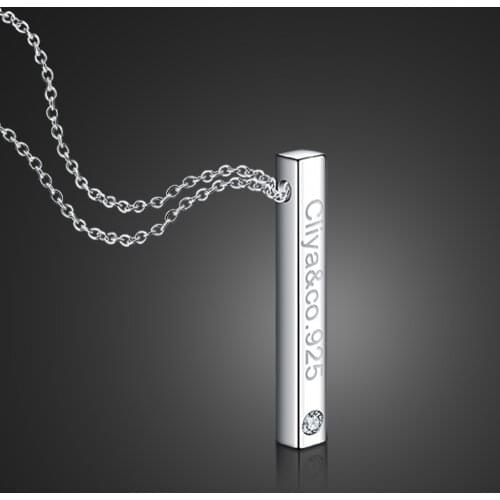 Simple Carving Name Geometric Column Pendant Choker Fashion Men & Woman 100% 925 Sterling Silver Necklace Jewelry Gift