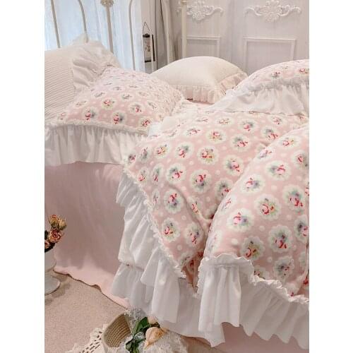 Princess Style Winter warm Bedding Set Milk Velvet INS Girls Double Sided Velvet Quilt Cover Sheet Pillowcase King Queen 4 PCS