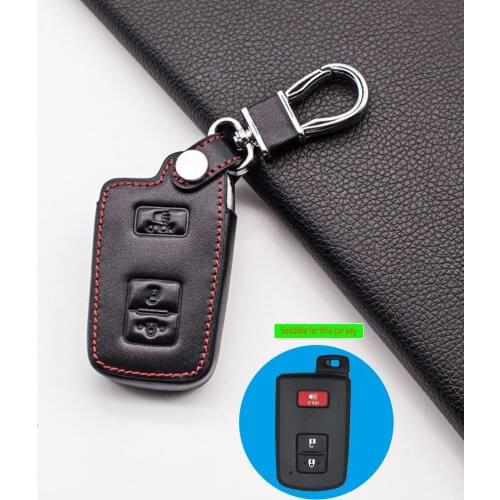 Leather Car Key Cover for Toyota Land Cruiser Tacoma Highlander Prius 2013 2016 2017 3 Button Fob Shell Remote Key Case Holder