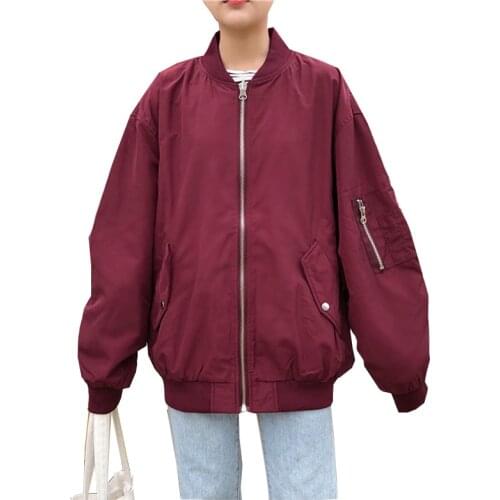 Women Bomber Jacket Boyfriend Oversize Long Sleeve Basic Coat Female Zipper Spring Armygreen Black Baggy Baseball Uniform Jacket