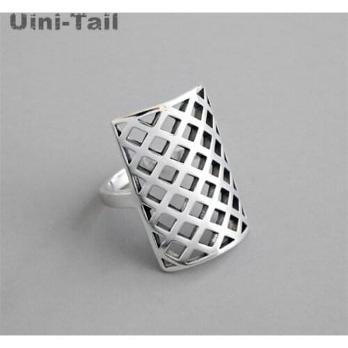 Uini-Tail Hot Sale New 925 Sterling Silver Rectangular Hollow Opening Ring Retro Personality Creative Trend High Quality Jewelry