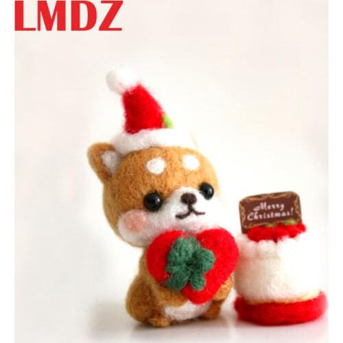 LMDZ 1Pcs Creative Cute Dog Pet Toy Doll Wool Felt Poked Kitting Non-Finished Handcarft Wool Felting Material Package