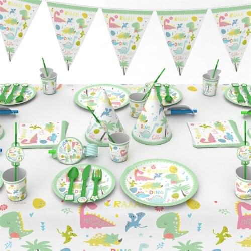 Boy Dinosaur Birthday Theme 2021 New Birthday Party Banquets Decoration Props Paper Banner Plates Knife Fork Spoon Combination