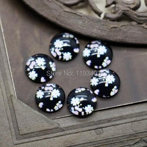 Min.mix order($9.9) 10pcs 12mm Handmade Photo Round Glass Cabochon beads-Image Glass Cabochon-(Flower)-(HPGC-1156)