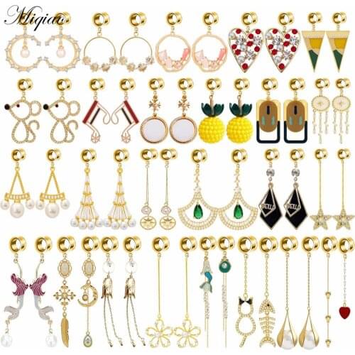 Miqiao 2pcs Net Celebrity Creative Stainless Steel Fan-shaped Mermaid Pearl Petals Double Horn Ears Exquisite Piercing Jewelry