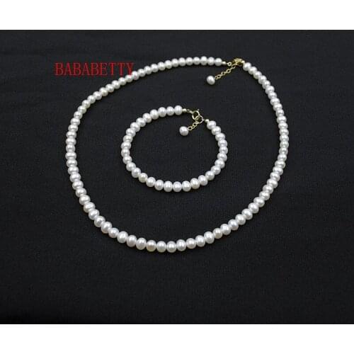 NEW Sleek minimalist Potato shape 6-7mm natural freshwater pearl necklace bracelet set