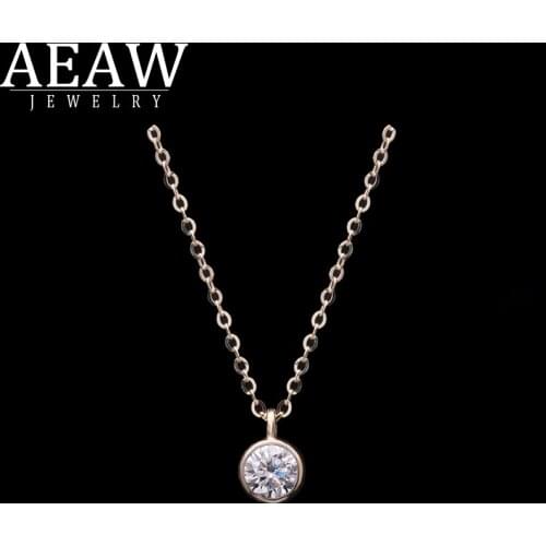 AEAW 1.0ct 6.5mm VVS1 DEF Round Cut 14K White Gold Moissanite Pendant With 14K Gold Chain Necklace For Women in Fine Jewelry
