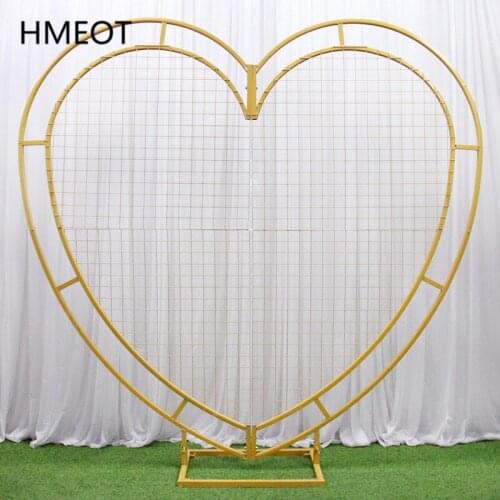 Wedding Props Wrought Iron Grid Heart-Shaped Arch Artificial Flower Arrangement Decor Geometric Shelf Party Stage Backdrop Stand