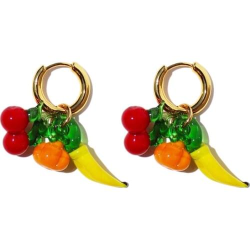 Summer new cute pumpkin banana cherry glazed pendant girl fun design sense three-dimensional fruit shape cherry earrings