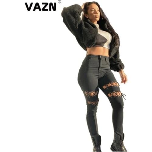 VAZN 2020 Hot Sale Fashion Hip Hop Casual Ripped Hole Denim Pants Punk Women Jean Pencil Pants Long Denim Pants