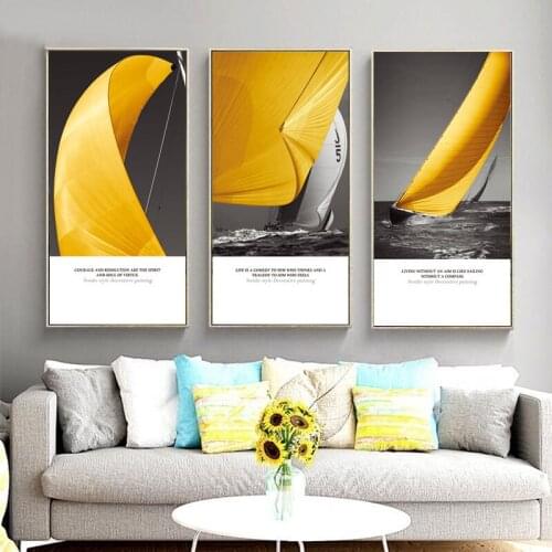 Modern Seascape Print Home Decor Nordic Canvas Painting Yellow Sailboat Landscape Picture for Living Room Wall Art Decor Poster