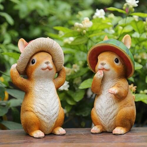 Cartoon Rabbit Statue Creative Resin Garden Sculpture Home Desk Garden Animal Ornament Outdoor Courtyard Grass Decoration Crafts