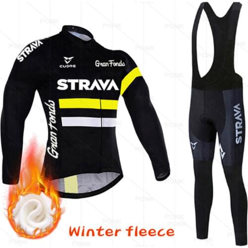 STRAVA Mens Winter Thermal & Fleece Triathlon Clothing Long Sleeve Cycling Clothing Braces Cycling Pants For 2020
