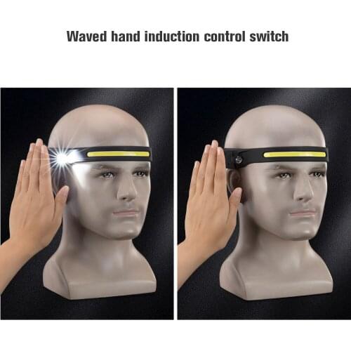 ROCKBROS Waved Induction COB Headlight Outdoor Cycling Light USB Rechargeable Night Running Light LED Strong Light Headlight