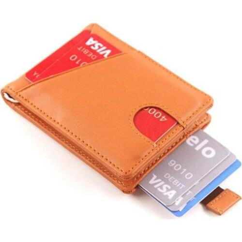 Vintage Men RFID Genuine Cow Leather Card Wallet Dollar Clip Credit Card Case Slim Bifold Cash Clamp Purse Bank ID Card holder