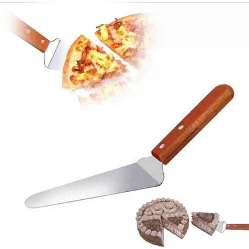 YOMDID Stainless Steel Pizza Shovel Durable Steak Cheese Cake Shovel Pizza Tools patisserie With Wood Handle Baking Accessories
