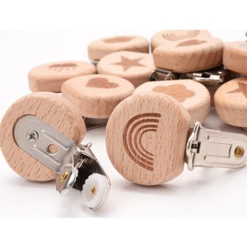 1Pcs Baby Pacifier Holder Infant Nipple Dummy Clip Beads Baby Pacifier Chain Metal Beech Wooden Clips for Teether Feeding Care