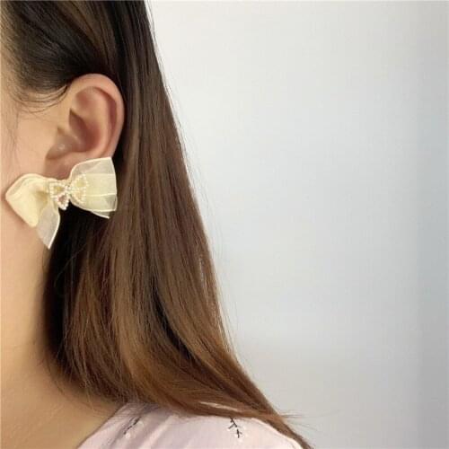 U-Magical Fairy Bowknot Net Yarn Simulation Pearl Black Pink White Dangle Earrings for Women Fashion Earrings Jewelry Pendientes