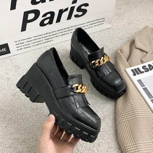 Wedges Oxford Women Shoes Slip on Print Leather Pump Metal Decoration Platform Loafers Casual Heightening Shoes Zapatos De Mujer