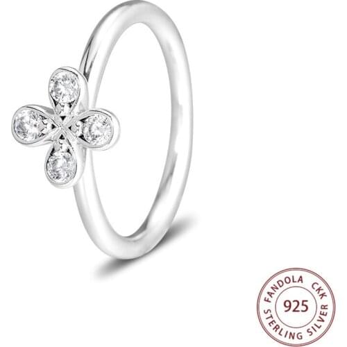 100% 925 Sterling Silver Four-Petal Flower Ring Wedding Engagement Rings for Women Earings Fashion Jewelry pendientes