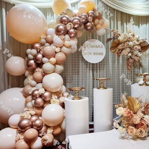 122pcs Baby Shower Balloons Arch Cream Peach Latex Balloon Garland Rose Apricot Anniversary Wedding Party Decorations