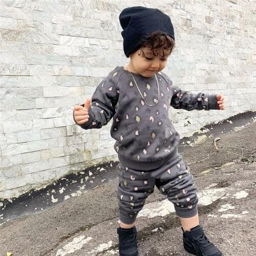 2Pcs Toddle Child Girl Casual T-Shirt and Trousers Set Fashion Leopard Long Sleeve Sweatshirt and Long Pants