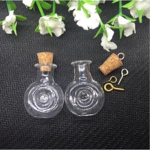 20pcs/lot transparent Mini Clear Glass Bottle XO Round Cork Small Handmade Wish Vials pendants sample jars metal eyehook free