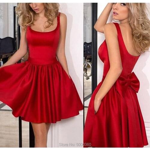 2019 Cheap Red Short homecoming dresses with Scoop Neck Back Zipper Bow Sexy Cocktail Party WEars Custom Made
