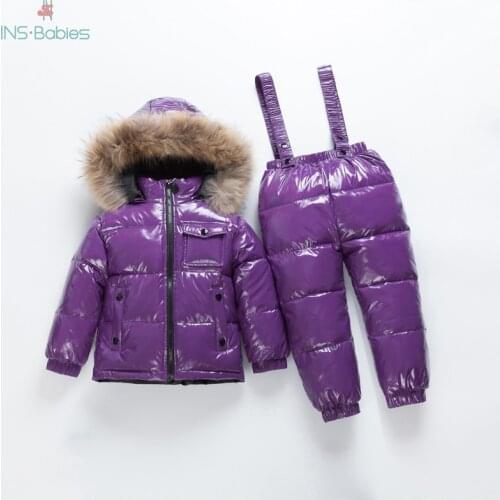 803 NEW Russia Winter girls$Boys clothes coats down snow wear for Christmass gift boys childrens clothing sets shiny clothes